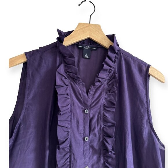 Gap sleeveless blouse with ruffles, Silk/Cotton blend, Size L, Purple - Picture 3 of 12